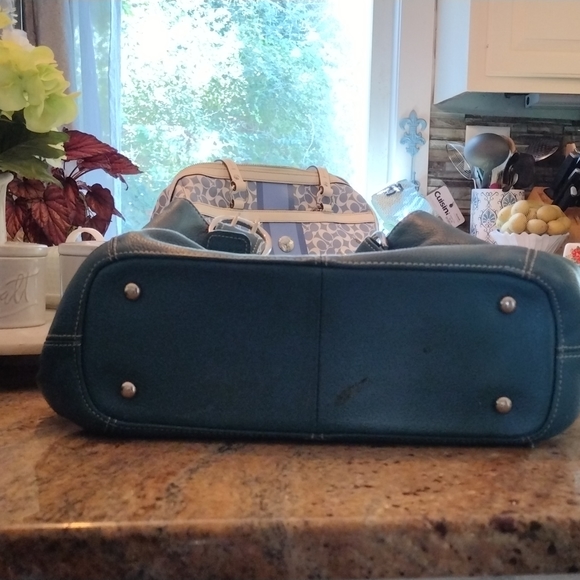 Tignanello Teal Turquoise Leather Satchel bag and Long Zipper wallet Set - Picture 2 of 6